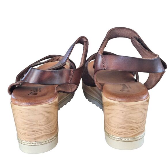 Brown Leather Wedge Heel Sandal Platform Wood Look EU 40 Milianias Comfort Shoes - Picture 14 of 16